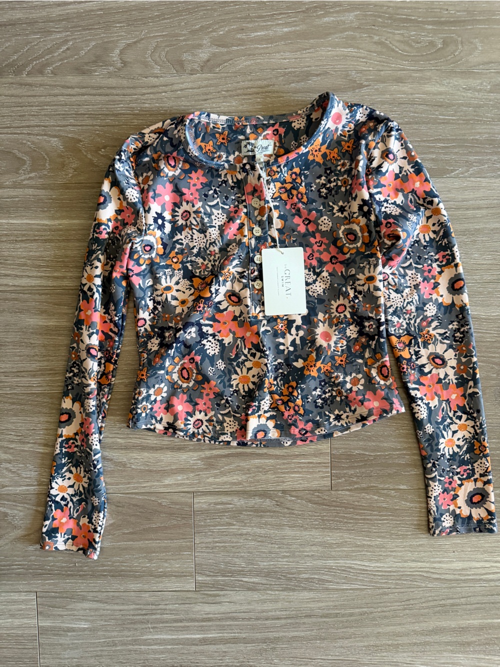 New The Great. Rashguard Henley Swim top Navy Heirloom Floral size 2 medium - Picture 3 of 7